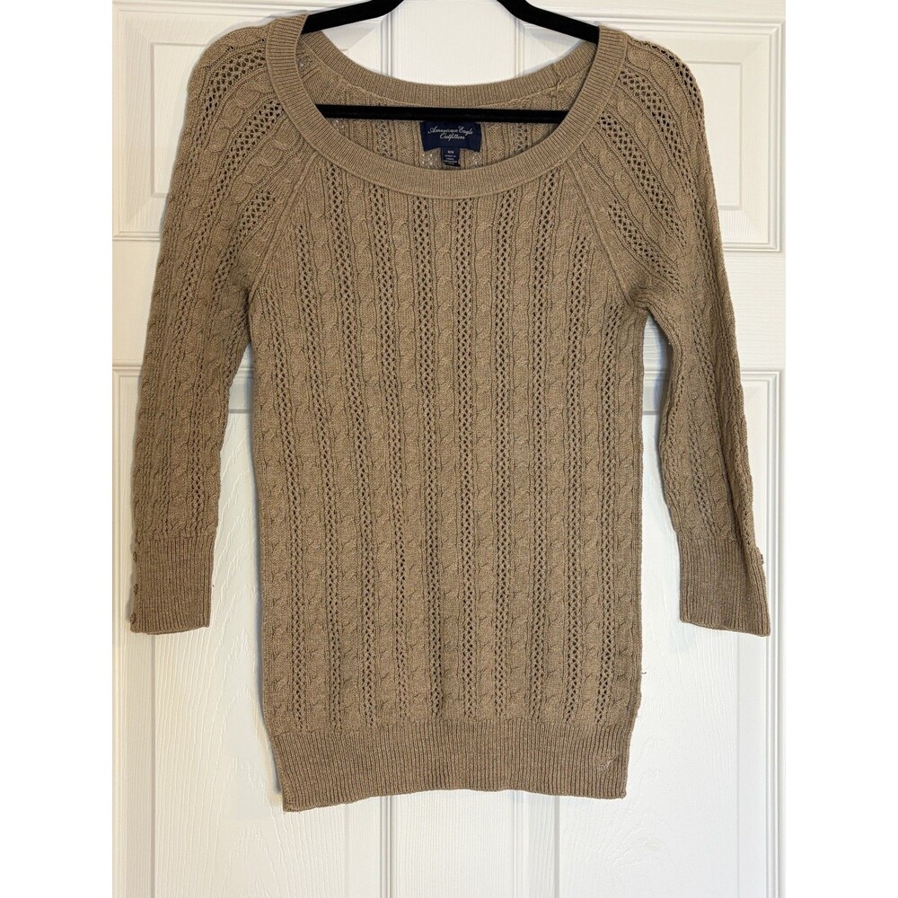 American Eagle Outfitters Cable-Knit Crew Neck Pullover Sweater Beige Women's M